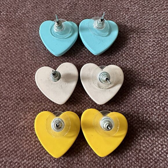 Heart Shape Colored Acrylic Earrings 3 Pack - Pink, Yellow, Blue - Picture 2 of 2